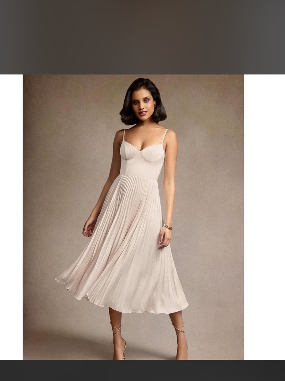 Azazie Atelier Emma cream pleated midi dress
